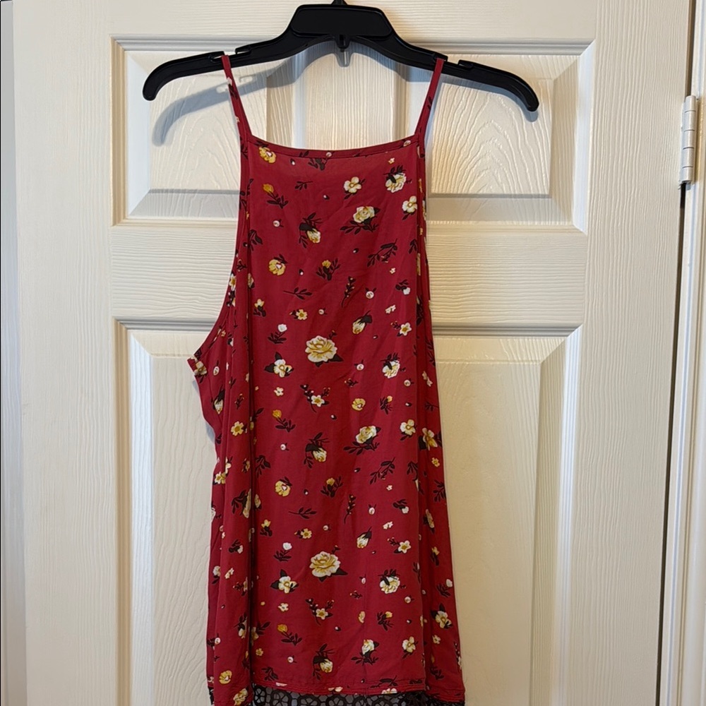 Red and Tan Sleeveless Camisole Top